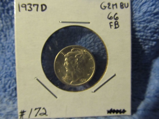 1937D MERCURY DIME (SHARP) BU FB