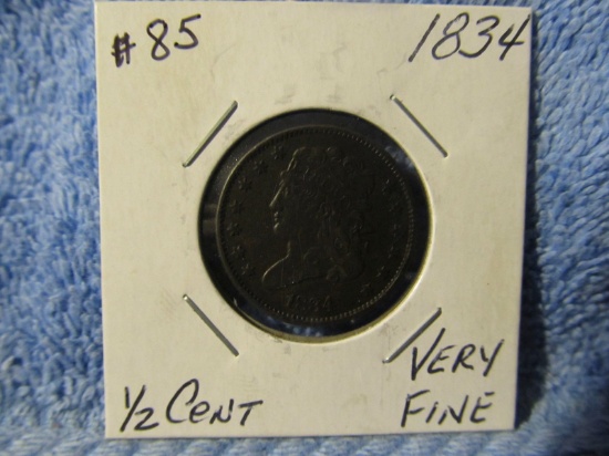 1834 HALF CENT VF