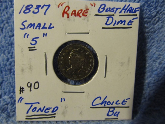 1837 BUST HALF DIME "SMALL 5" CHOICE BU