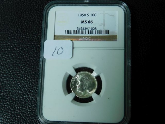 1950S ROOSEVELT DIME (A KEY DATE) NGC MS66