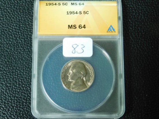 1954S JEFFERSON NICKEL ANACS MS64