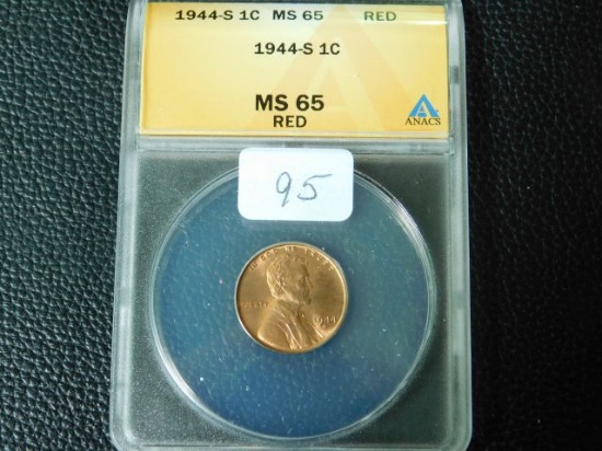 1944S LINCOLN CENT ANACS MS65 RED