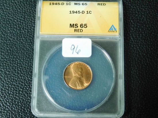 1945D LINCOLN CENT ANACS MS65 RED