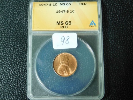 1947S LINCOLN CENT ANACS MS65 RED