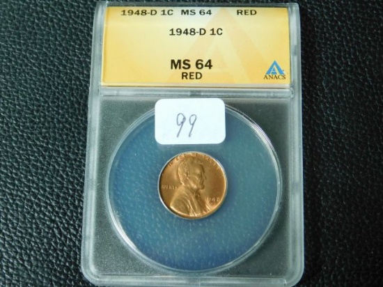 1948D LINCOLN CENT ANACS MS64 RED