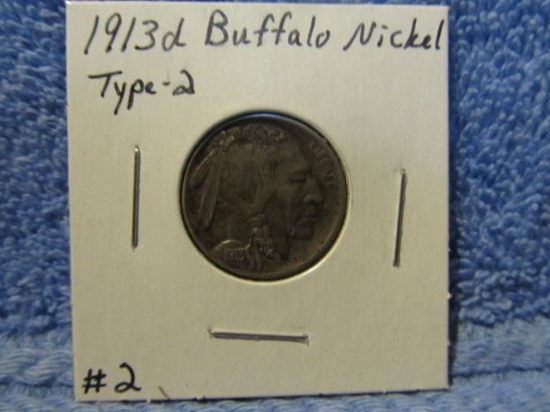 1913D TYPE-2 BUFFALO NICKEL (A SEMI KEY) XF+