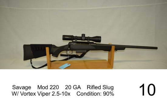 Savage    Mod 220    20 GA    Rifled Slug    W/ Vortex Viper 2.5-10x    Con