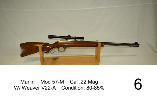 Marlin    Mod 57-M    Cal .22 Mag    W/ Weaver V22-A    Condition: 80-85%