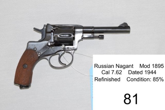 Russian Nagant     Mod 1895    Cal 7.62    Dated 1944    Refinished    Cond