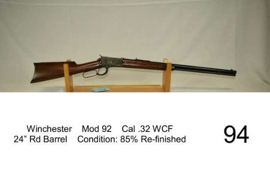 Winchester    Mod 92    Cal .32 WCF    24” Rd Barrel    Condition: 85% Re-f