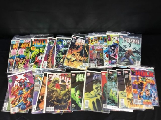 One long box of X man, Spiderman, Hulk comic books