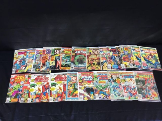 25 Marvel comic books including the in humans, the invaders, Luke cage, ghost rider, the man thing a