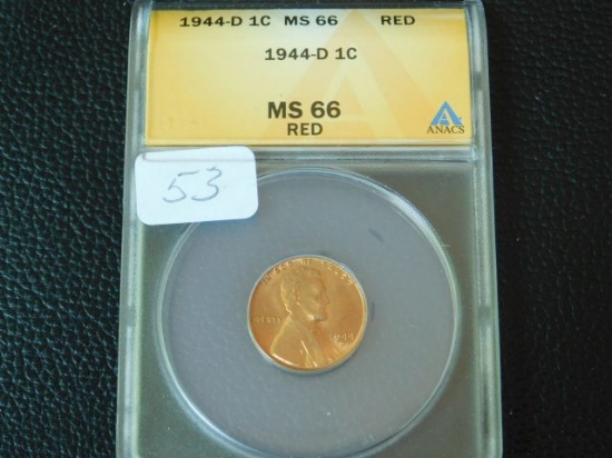 1944D LINCOLN CENT ANACS MS66 RED