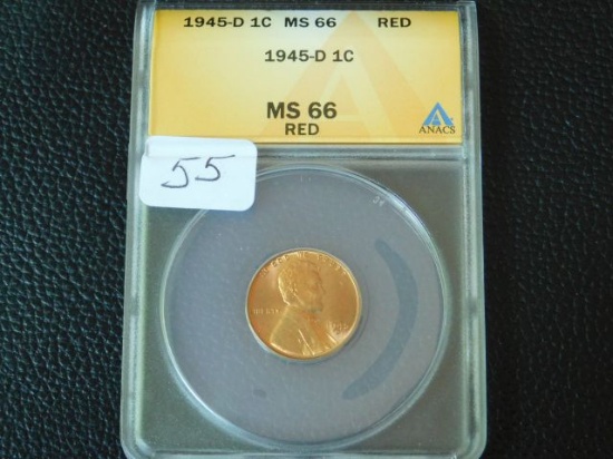 1945D LINCOLN CENT ANACS MS66 RED
