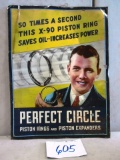 PERFECT CIRCLE PISTON RINGS SIGN S.S.T. 20''X26'' AWSOME GRAPICS RUST AROUND EDGES