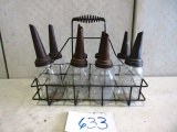 OIL JAR CARRIER WITH 8 CANNING JARS WITH OIL SPOUTS