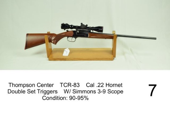Thompson Center    TCR-83    Cal .22 Hornet    Double Set Triggers    W/ Simmons 3-9 Scope    Condit
