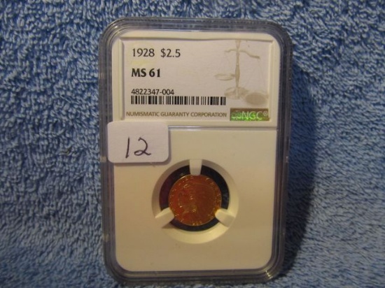 1928 $2.50 INDIAN HEAD GOLD PIECE NGC MS61