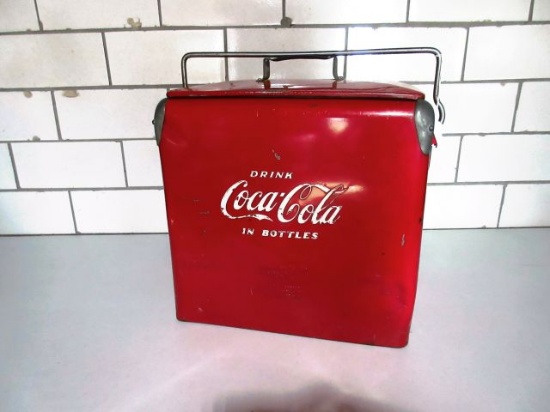 COCA COLA COOLER NICE WITH A FEW DENTS GOOD PIECE