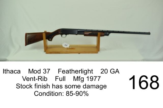 Ithaca    Mod 37    Featherlight    20 GA    Vent-Rib    Full    Mfg 1977    Stock finish has some d