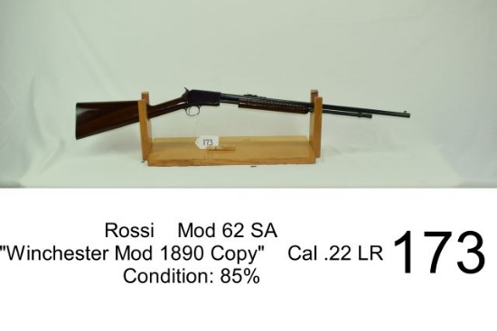 Rossi    Mod 62 SA    “Winchester Mod 1890 Copy”    Cal .22 LR    Condition: 85%