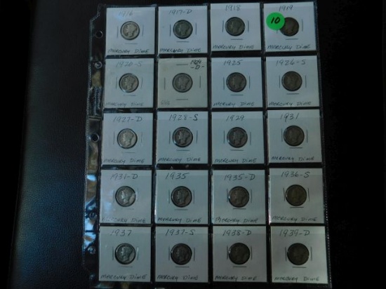 SHEET OF 20 DIFFERENT MERCURY DIMES