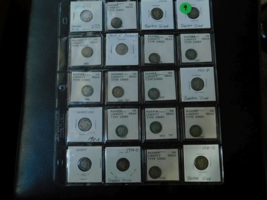 SHEET OF 20 DIFFERENT BARBER DIMES