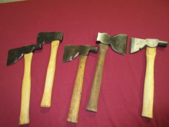 LOT OF 5 HATCHETS ALL HAVE MAKERS NAMES   [YOUR BID TIMES 5]