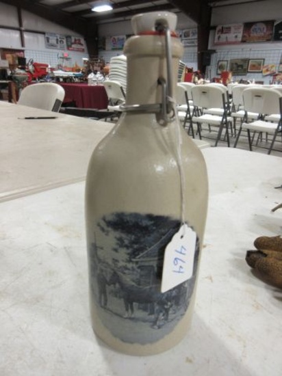 POTTERY BOTTLE WITH HORSE SHOEING SCENE NICE PIECE