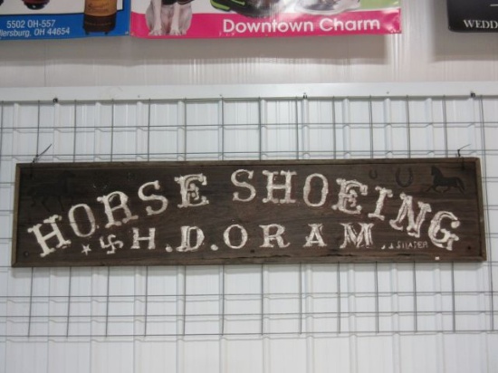 RARE WOODEN HORSE SHOEING SIGN Y.H.DORAM ALL HAND CARVED WOW AWSOME PIECE