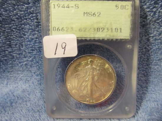 1944S WALKING LIBERTY HALF PCGS MS62 OGH