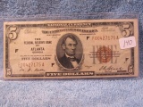 1929 NATIONAL NOTE ATLANTA $5. AU+