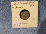 1853 W/ARROWS SEATED HALF DIME XF