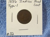 1886 TYPE-1 INDIAN HEAD CENT VF