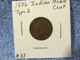 1886 TYPE-2 INDIAN HEAD CENT VF