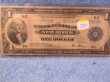 1918 $1. FEDERAL RESERVE BANK NOTE NEW YORK, NY F