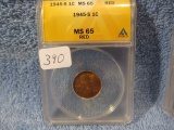 1945S LINCOLN CENT ANACS MS65 RED