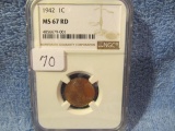 1942 LINCOLN CENT NGC MS67-RED RARE