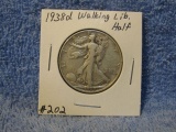 1938D WALKING LIBERTY HALF VF