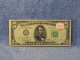 1950E $5. FEDERAL RESERVE NOTE NEW YORK, NY. AU