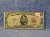 1953B $5. RED SEAL STAR NOTE CU