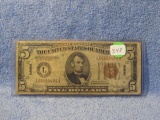 1934A $5. HAWAII OVERPRINT NOTE VF