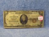 1929 $20. NATIONAL CURRENCY NOTE KANSAS CITY, MO. G