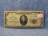 1929 $20. NATIONAL CURRENCY NOTE ROCKY RIVER, OH. CHARTER# 12347 XF