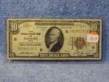 1929 $10. NATIONAL CURRENCY NOTE CLEVELAND, OH. AU
