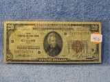 1929 $20. NATIONAL CURRENCY NOTE CLEVELAND, OH. F