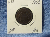 1865 2-CENT PIECE COPPER NICE BROWN AU