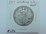 1917 WALKING LIBERTY HALF (NICE EARLY DATE) VF
