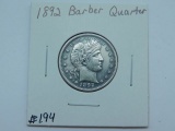 1892 BARBER QUARTER (NICE FIRST YEAR COIN) BU