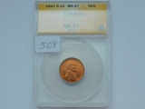 1947S LINCOLN CENT ANACS MS67 RED GREYSHEET LIST $170. (RARE GRADE)